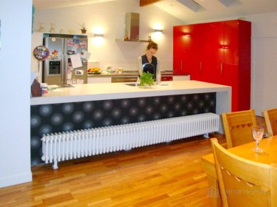 DeLonghi Multicolonna radiator beneath kitchen ben…